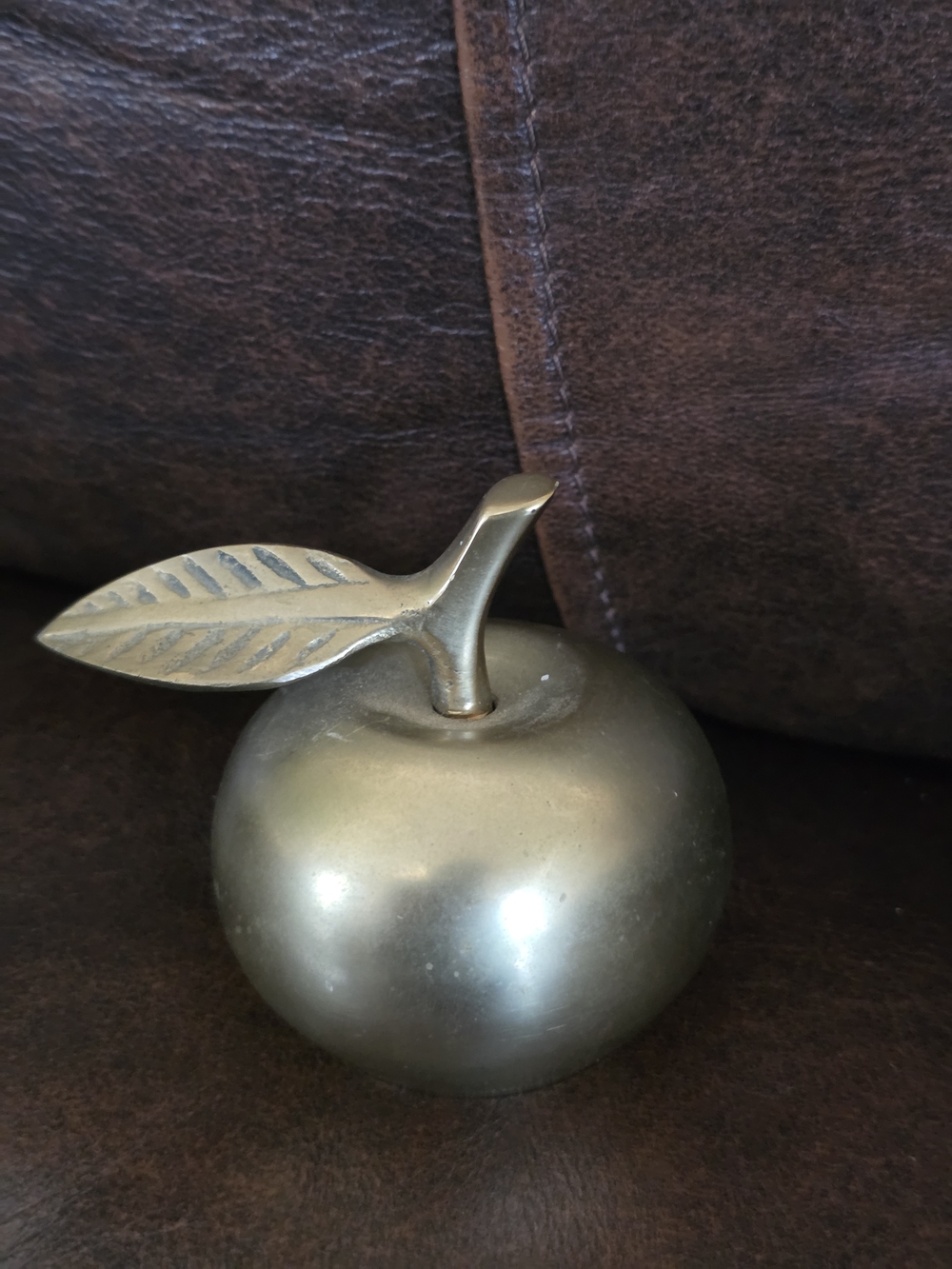 Decorative Brass Display Apple Figurine with Leaf. Bell Ringer Inside.